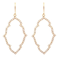 Stunning Pave Crystal Elongated Quatrefoil Dangle Earrings, 2" (Gold Tone/Clear)