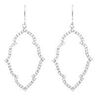 Stunning Pave Crystal Elongated Quatrefoil Dangle Earrings, 2" (Silver Tone/Clear)