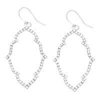 Stunning Pave Crystal Elongated Quatrefoil Dangle Earrings, 2" (Silver Tone/Clear)