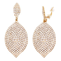Women's Pave Leaf Clip On Statement Earrings, 2.75" (Gold Tone)