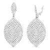 Pave Leaf Clip On Statement Earrings, 2.75" (Silver Tone)