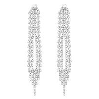 Dazzling Shoulder Duster Crystal Waterfall with Fringe Tassel Hypoallergenic Post Earrings, 4" (Silver Tone)