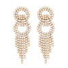 Sparkling Double Circle Crystal Fringe Waterfall Hypoallergenic Post Earrings, 2.5"
