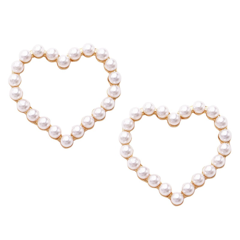 Stunning Queen Of Hearts Simulated Pearl Hypoallergenic Post Back Hoop Earrings, 1.25"