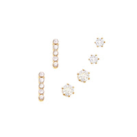 Set of 3 Pairs Petite Hypoallergenic CZ Stud Earring Gift Set (Crystal Bar Gold Tone)