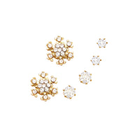 Set of 3 Pairs Hypoallergenic Cubic Zirconia Stud Earrings (Snowflake/Gold Tone)