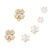 Set of 3 Pairs Hypoallergenic Cubic Zirconia Stud Earrings (Lucky Four Leaf Clover/Gold Tone)