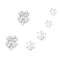 Set of 3 Pairs Hypoallergenic Cubic Zirconia Stud Earrings (Lucky Four Leaf Clover/Silver Tone)