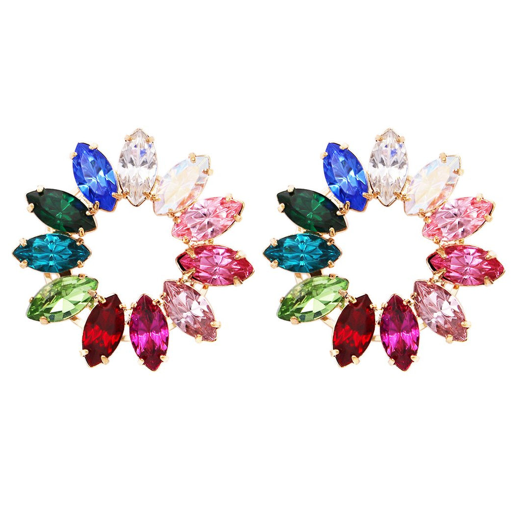 Women's Colorful Marquis Crystal Pinwheel Hypoallergenic Earrings,1.25"