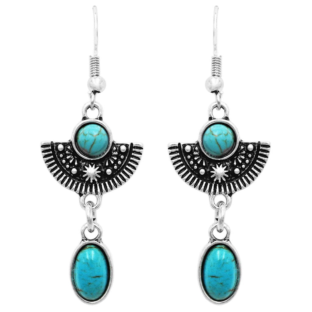 South Western Style Turquoise Howlite Fan Dangle Earrings, 2"