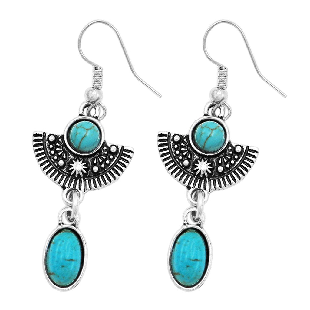 South Western Style Turquoise Howlite Fan Dangle Earrings, 2"