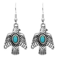 South Western Style Aztec Thunderbird Turquoise Howlite Dangle Earrings, 1.50"