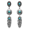 South Western Style Turquoise Howlite Decorative Feather Hypoallergenic Dangle Earrings, 2.25"