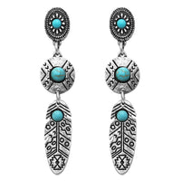 South Western Style Turquoise Howlite Decorative Feather Hypoallergenic Dangle Earrings, 2.25"