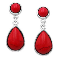 Western Style Turquoise Dangle Teardrop Hypoallergenic Statement Earrings, 1.25' (Red)