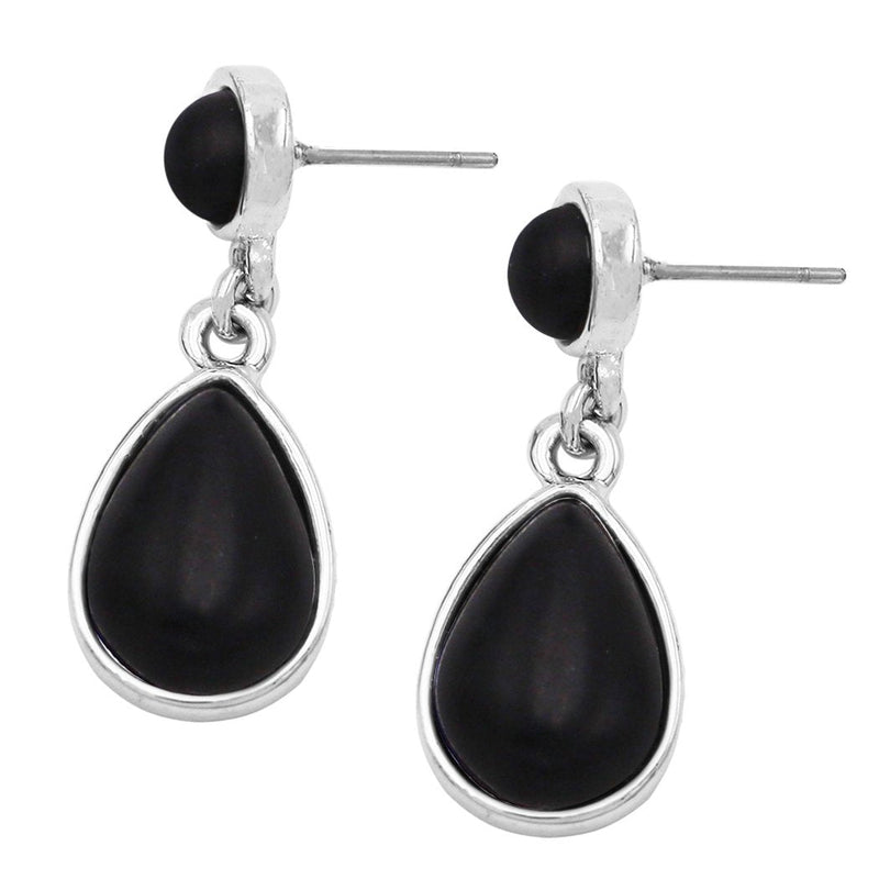 Western Style Dyed Howlite Dangle Teardrop Hypoallergenic Statement Earrings, 1.25' (Black)