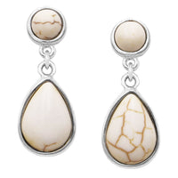 Western Style Dyed Howlite Dangle Teardrop Hypoallergenic Statement Earrings, 1.25' (Natural White)