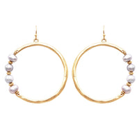 Freshwater Pearl Burnished Gold Tone Open Hoop Earrings, 2.5"
