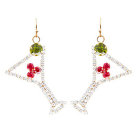 Women's Sparkly Martini Cocktail Crystal Rhinestones Earrings Holiday Celebration Gift