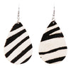 Women's Bohemian Faux Leather Teardrop Zebra Animal Print Dangle Earrings, 3"