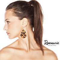 Women's Bohemian Faux Leather Long Teardrop Animal Print Dangle Earrings, 3" Length