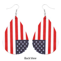 Women's Vegan Leather Teardrop Red White And Blue USA Flag Patriotic July 4th Dangle Earrings, 2.75"