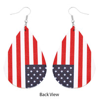 Women's Bohemian Faux Leather Teardrop USA Flag Dangle Earrings, 2.75"