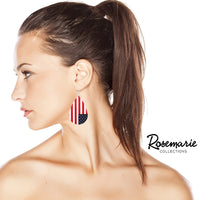 Women's Bohemian Faux Leather Teardrop USA Flag Dangle Earrings, 2.75"