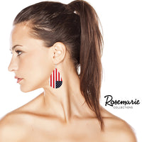 Women's Vegan Leather Teardrop Red White And Blue USA Flag Patriotic July 4th Dangle Earrings, 2.75"