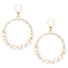 Hypoallergenic Beaded Pearl and Crystal Open Circle Hoop Earrings, 2"