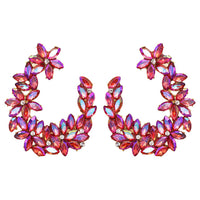 Women's Hypoallergenic Rose Pink Crystal Flower Embellished Rhinestone Earrings