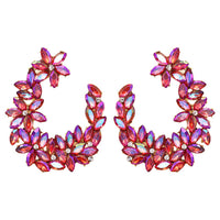 Women's Hypoallergenic Rose Pink Crystal Flower Embellished Rhinestone Earrings