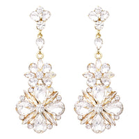 Women's Hypoallergenic Dramatic Crystal Flower Long Shoulder Duster Earrings, 3.5"