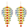 Colorful Rainbow Fringe Crystal Waterfall and Gold Circle Hoop Dangle Earrings, 2.75"