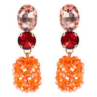 Hypoallergenic Beaded Rock Candy Crystal Earrings, 2.25" (Hyacinth Orange)
