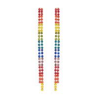 Sparkling Rainbow Crystal Rhinestone Strand Shoulder Duster Hypoallergenic Statement Earrings, 3.36" (Double Strand)