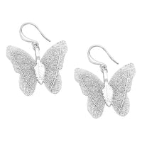 Unique Metal Dipped Real Leaf Monarch Butterfly Filigree Dangle Earrings, 1.62"