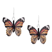 Unique Metal Dipped Real Leaf Monarch Butterfly Filigree Dangle Earrings, 1.62"