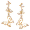 Whimsical Polished Gold Tone Crystal Butterfly Cutout Hypoallergenic Post Earrings, 2.25"
