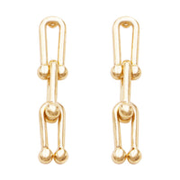 Sleek Gold Tone U Link With Ball Chain Hypoallergenic Post Earrings, 1.5"