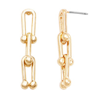 Sleek Gold Tone U Link With Ball Chain Hypoallergenic Post Earrings, 1.5"