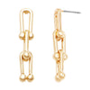 Sleek Gold Tone U Link With Ball Chain Hypoallergenic Post Earrings, 1.5"