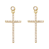 Rosemarie's Religious Gifts Women's Stunning Cubic Zirconia Crystal Cross Hypoallergenic Post Back Dangle Earrings, 1.12" (Gold Tone)