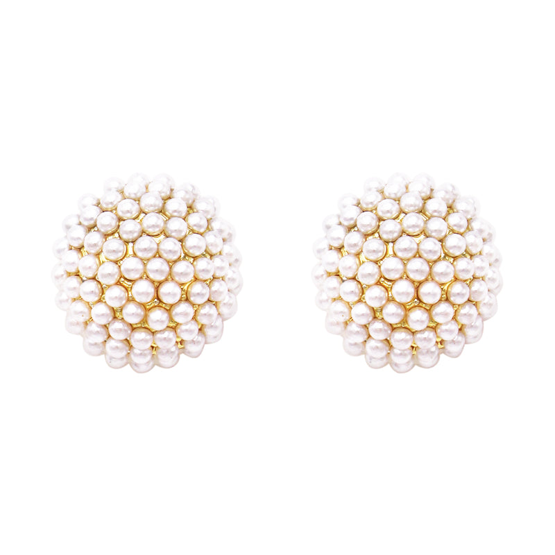 Timeless Classic Simulated Pearl Pave Cluster Hypoallergenic Stud Earrings, 0.35" Round Cream Gold Tone