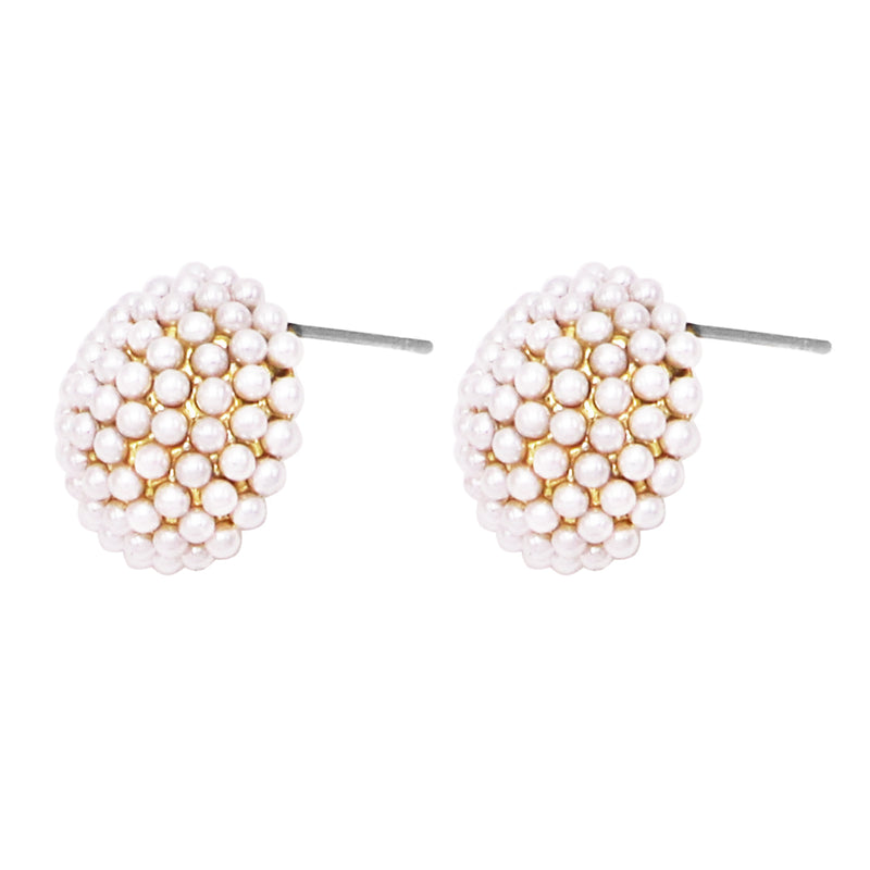 Timeless Classic Simulated Pearl Pave Cluster Hypoallergenic Stud Earrings, 0.35" Round Cream Gold Tone