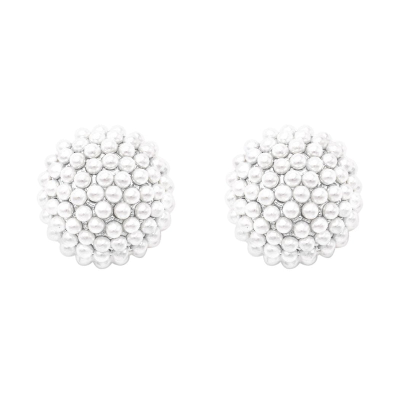 Timeless Classic Simulated Pave Pearl Cluster Hypoallergenic Stud Earrings, 0.35" (Silver Tone)