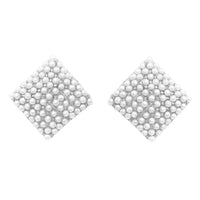 Timeless Classic Simulated Pave Pearl Cluster Hypoallergenic Stud Earrings, 0.35" (Square Shape Silver Tone)