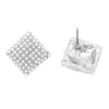 Timeless Classic Simulated Pave Pearl Cluster Hypoallergenic Stud Earrings, 0.35" (Square Shape Silver Tone)
