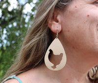 Farm Time Whimsical Vegan Leather Chicken Cutout Dangle Earrings, 3.50"