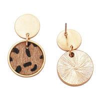 Get Wild Genuine Leather Cowhide Animal Safari Leopard Spot Hypoallergenic Post Earrings, 1.25"
